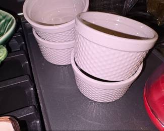 White Ceramic Ramekins with Dimpled Texture