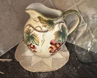 Vintage Chardonnay Brand Ceramic Pitcher with Grapes and Vine Motif