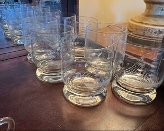 Set of Javit Clipper Collection Etched Sailing Ship Tumblers with SilverPlated Bases