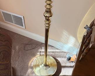 Brass and Wood Floor Lamp with Pleated Shade third image