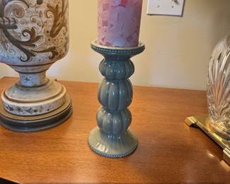 Ceramic Pumpkin Stack Candlestick Holder Dusty Green