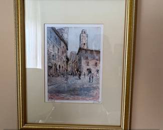 Framed Watercolor Print of San Gimignano by Antonio Tarantino