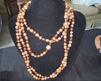 MultiStrand Pearl and Red Stone Necklace Set second image