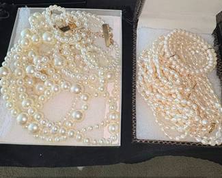 MultiStrand Faux Pearl Necklace and Baroque Freshwater Pearl Necklace