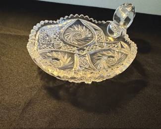 Antique American Brilliant Cut Glass Nappy with Butterfly Handle