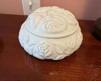 Vintage Germaine Monteil Embossed Rose Powder Box with Puff 