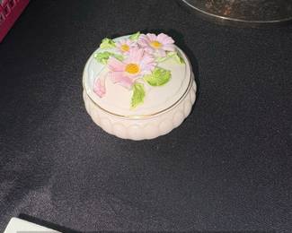 Napcoware Bone China Trinket Box with Pink Flowers