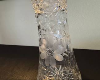 American Brilliant Period Cut Crystal Corset Vase with Floral Etching second image