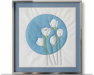 Framed Textile Art White Tulips on Blue Oval second image