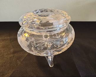 Antique American Brilliant Cut Glass Footed Candy Dish with Lid