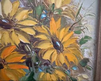 Vintage Floral Still Life Oil Painting by R. Puths Yellow Daisies third image