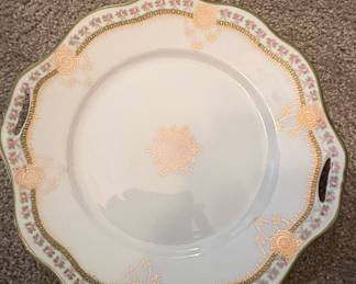 Antique Limoges Porcelain Cake Plate with Pink Roses and Gold Gilt