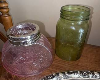 Pink Pressed Glass Jar with silver top