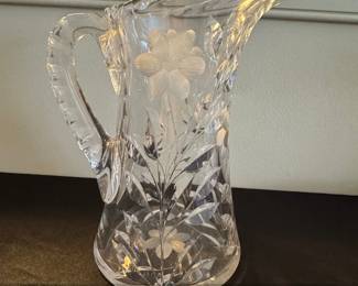 American Brilliant Period Cut Crystal Pitcher with Floral Etching