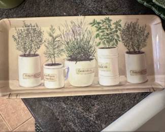 Decorative Metal Tray with Potted Herbs Illustration