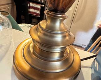 Vintage Brass and Amber Glass Table Lamp second image