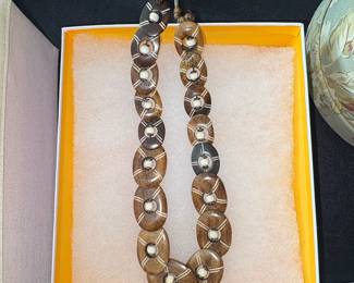 Vintage Wood and Bone Inlay Necklace