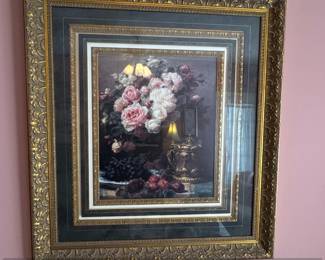 Vintage Floral Still Life Oil Painting in Ornate Gold Frame