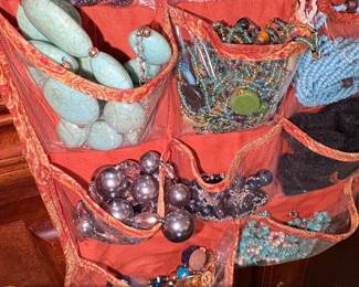 Vintage Beaded Jewelry Collection in Hanging Organizer fourth image