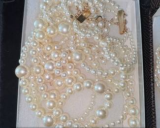 MultiStrand Faux Pearl Necklace and Baroque Freshwater Pearl Necklace second image