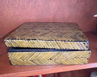 Vintage Herringbone Woven Rattan and Lacquer Box
