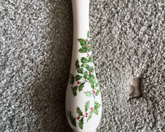Vintage Lenox Porcelain Vase with Holly and Berries Design
