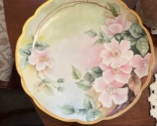 HandPainted Porcelain Plate with Pink Roses