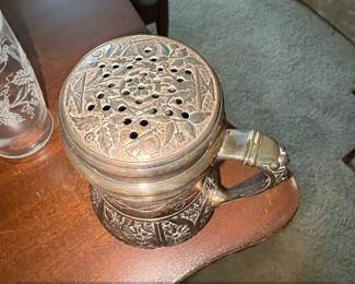 Antique SilverPlated Potpourri Ewer with Pierced Lid third image