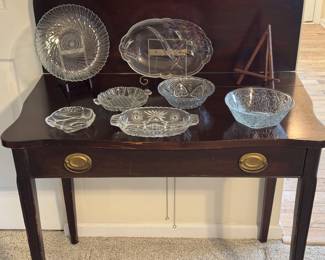 Vintage game table and pressed glass