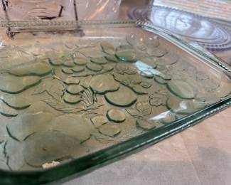 Pressed glass fruit casserole dish