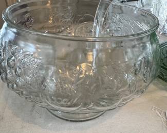 Pressed glass punch bowl cups and ladle