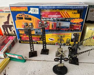 Train sets and landscape signage