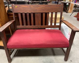 F14. Oak Bench-Red Cushion									44” x 21.5” x 37”