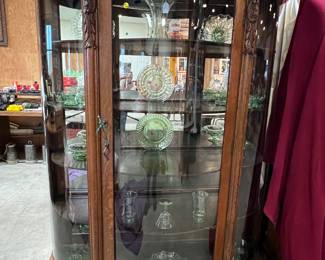 F35. Bow Front China Cabinet-Glass Sides-Mirror Back-Claw Feet	48” x 22” x 70”
