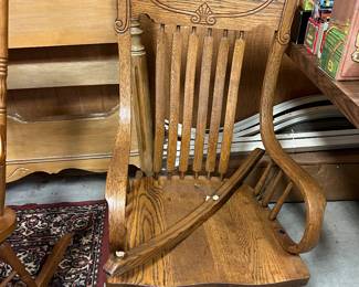 F16. Pressed Back Oak Rocker-Runner Needs Repair