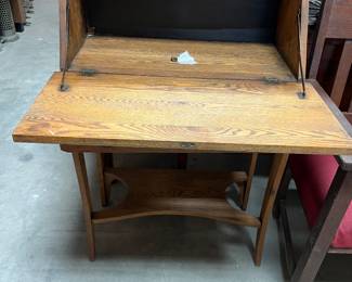 F13. Small Oak Drop Front Desk-1 Drawer						27” x 13” x 44”