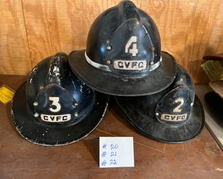 20. Unmarked - Black - “2CVFC” -  Chin Strap - Needs Cleaning Inside
21. Unmarked - Black - “3CVFC” - Chin Strap - 
22. MSA Skullgard - Black - “4CVFC” - 
Size 7 ¼ - No Strap