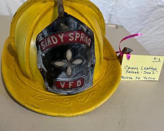 1. Cairns & Bros - Leather - Yellow - Model 54 - “Sandy Spring VFD” - Size 7 1/8 -7 ¼ Lg- Chin Strap