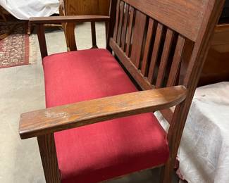 F14. Oak Bench-Red Cushion									44” x 21.5” x 37”