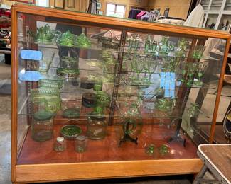 F 1. Glass Front & Sides Display Case - Matches #3		58” x 23” x 50” & Green Depression Glass