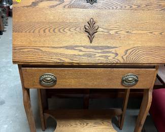 F13. Small Oak Drop Front Desk-1 Drawer						27” x 13” x 44”
