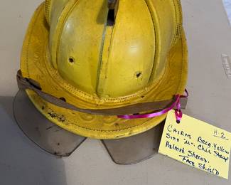 2. Cairns - Leather - Yellow - Size 6 7/8-7 ½ Med - Chin Strap - Face Shield - Helmet Shroud