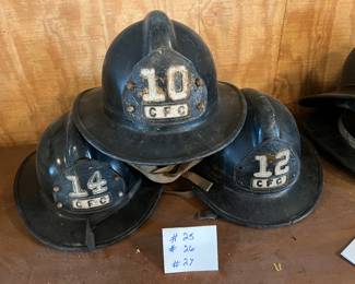 25. Unmarked - Black - “10 CFC” - 
Size Unknown - Chin Strap
26. Unmarked - Black - “12 CFC” - 
Size Unknown - Chin Strap
27. Unmarked - Black - “14 CFC” - 
Size Unknown - Chin Strap