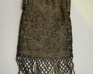 1920s Art Deco Metal Mesh Beaded Fringe Evening Bag