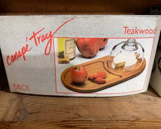 Balos Teakwood Canapé Tray with Glass Dome