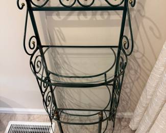 Black Wrought Iron Baker's Rack with Glass Shelves