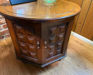 Mid Century Brutalist Style Round Top Octogonal End Table