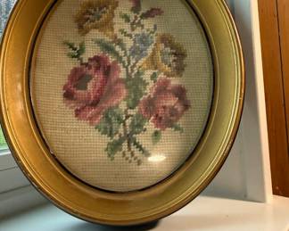 Oval Framed Floral Needlepoint