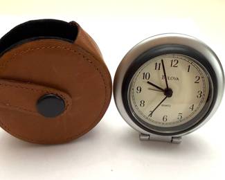 Bulova Travel Alarm Clock with Leather Carrying Case