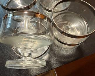 MCM Silver Band Punch Bowl & Glasses